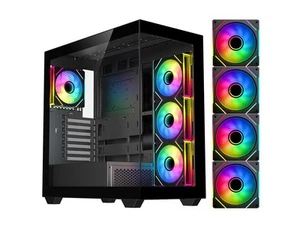 DIYPC ARGB-N6-BK Black Dual USB3.0/ 1 xType C Tempered Glass ATX Gaming Computer - Picture 1 of 7