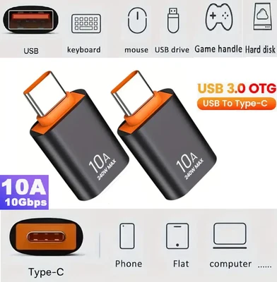 2pcs Type C to USB Adapter 3.0 USB-C 3.1 Male OTG FAST Data Connector Converter - Image 1 of 4
