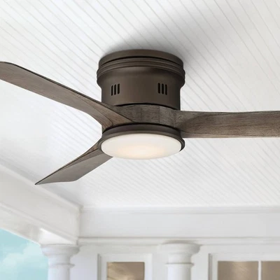54" Modern Hugger Indoor Outdoor Ceiling Fan Light LED Remote Bronze Opal Patio - Image 1 of 4