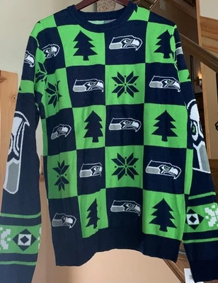 Suéter Feo Navidad NFL Seattle Seahawks Fútbol Cuello Redondo Para Hombre L Nuevo Foto 1 de 3