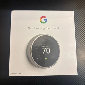Sealed - Google Nest 3rd Gen Learning Thermostat T3007ES - Stainless Steel - Picture 1 of 5