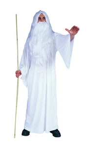 WHITE WIZARD ADULT MENS COSTUME GANDALF MERLIN THE MAGICIAN ROBE DUMBLEDORE - Picture 1 of 1