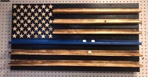 Wooden Rustic Thin Blue Line Challenge Coin Display Holder, Back the blue, Flag
