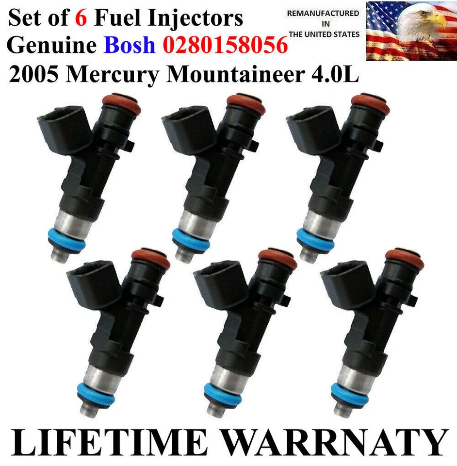 Juego genuino de 6 inyectores de combustible Bosch OEM para Mercury Mountaineer 2005 4,0 L Foto 1 de 1