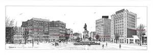 William C Harrison Pen & Ink Stadtbild "Monument Square, Portland, MAINE" 2000 - Bild 1 von 1
