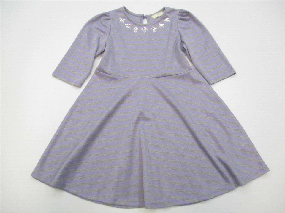 Vestido SOPRANO Niña Talla 6 Cuentas Patinador Rayas Gris Púrpura Línea A  Foto 1 de 4