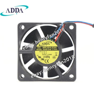 ADDA Fan AD0612HB-C76GL DC 12V 0.16A 60*60*20mm 3Pin Brushless Case Cooling Fan - Image 1 of 4