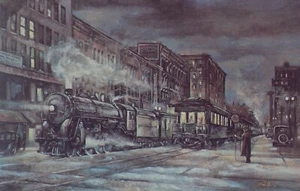 NEW YORK CENTRAL Trains Passing in the Night-Vanderbilt Square 1929 Syracuse NY - Picture 1 of 3