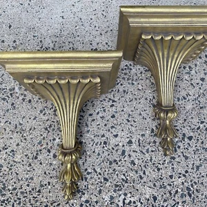 Pair Wall Shelf Sconce Florentine Gold Gilt  Italian Regency Shelves Corbels 13” - Picture 1 of 15