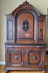 Antique Hutch Cabinet Cupboard Arched Bookcase Deco Jacobean Biedermeier Curved - Picture 1 of 15
