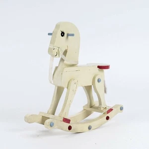 Vintage White Wooden Rocking Horse Doll-Size 10" Tall - Picture 1 of 9
