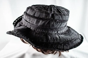1950's Vintage Black Lace Cotton Women Floppy Bucket Hat Size M 7.1/8 - Picture 1 of 15