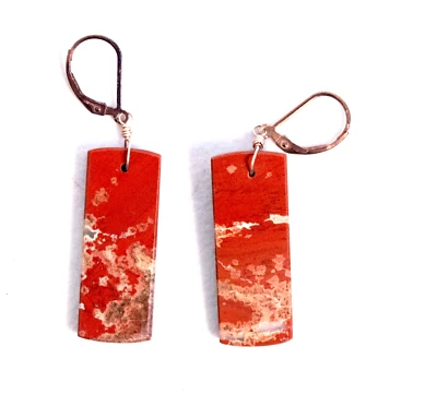 Red Jasper Rectangle Dangle Earrings Red Gemstone Drop Earrings - Image 1 of 4