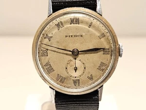 VINTAGE RARE WW2 ERA SUB SECOND CHROMED MEN'S SWISS 35mm WATCH "PIERCE"15J - Picture 1 of 11