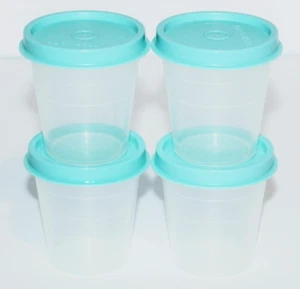 Tupperware Midgets Set of 4 Containers 2 oz Blue Sea Foam Sheer Bases Minis 💗 - Picture 1 of 2