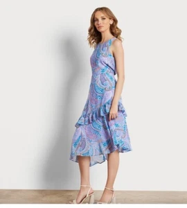 New $138 Sam Edelman Asymmetrical Paisley Midi Dress Size 14 Easter Dress - Picture 1 of 22