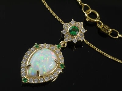 585 Goldkette mit Opal und Peridot Anhänger 26mm Größe mit Zirkonia Steinen - Bild 1 von 4