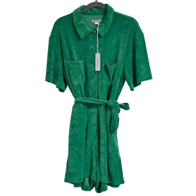 Nuevo mameluco OUTERKNOWN de tela de rizo verde con cinturón para mujer bolsillos XL Foto 1 de 4