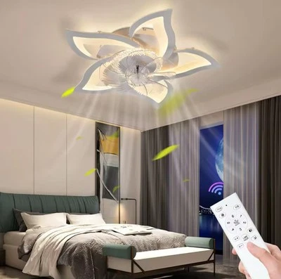 Lampadario Ventilatore led fiore dimmerabile App moderno plafoniera A soffitto  - Immagine 1 di 4