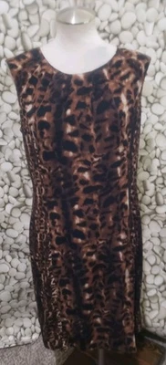 Calvin Klein платье размер 12 леопард коричневый оболочка назад молнии эластичной классический вечеринки - Изображение 1 из 4