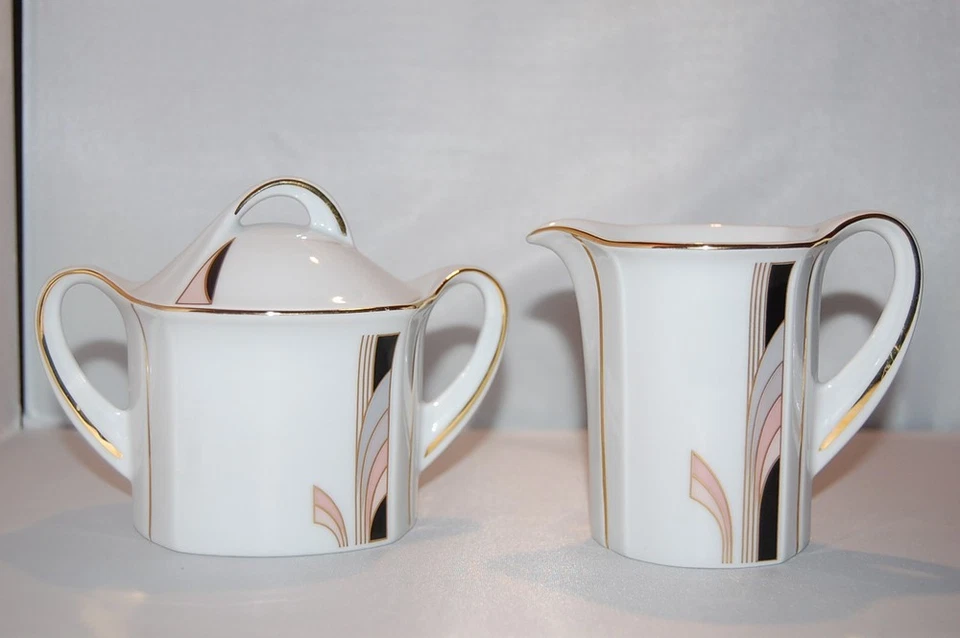 Set Milchkännchen Zuckerdose Dekorkante schwarz gold Winterling Marktleuthen - Bild 1 von 1