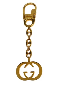 GUCCI Vintage Interlocking GG Logo Gold Key Chain Ring Bag Charm Classic Used - Bild 1 von 4