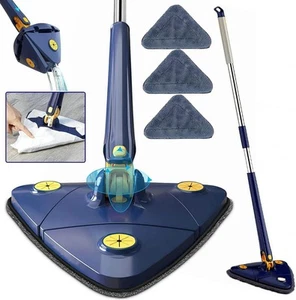 360° Rotatable Adjustable Cleaning Mop Extendable Triangle with Long Blue  - Picture 1 of 8