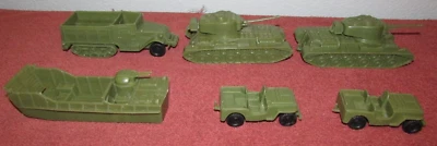 6 Juguetes Marx Navarone Plástico Vehículos Militares Tanques Media Oruga Jeep Landing Foto 1 de 4
