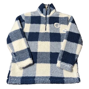 Boxercraft Blue Plaid Sherpa Jacket Georgetown University Patch Logo Mens Size S - Picture 1 of 7