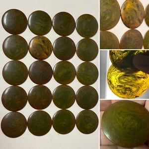 20PC VTG GREEN SWIRL CATALIN BAKELITE CONVEX WAFER CIRCLES JEWELRY CRAFTING 205g - Picture 1 of 12