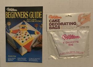 Lot Of 1982 Wilton Cake Decorating Beginner Guide & 3, 9” Vinyl Reusable Bag USA