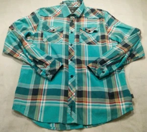 ONeill Mens Shirt Large Blue Green Button Up Plaid Tartan Light Casual Teal - Picture 1 of 10