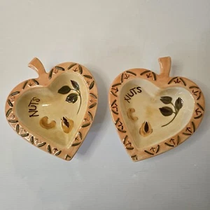 Vintage Rayware Heart-Shaped Nut Bowls – Pair of 7" Hand-Painted Ceramic Dishes - Picture 1 of 5