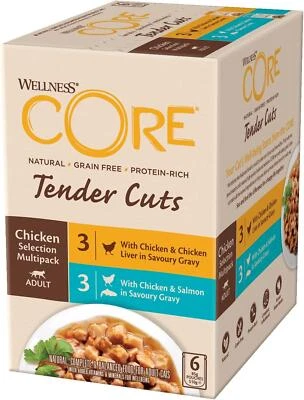 Wellness CORE - Tender Cuts Wet Cat Food - Grain Free Chicken & Salmon - 6 x 85g