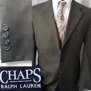 Chaps Ralph Lauren Blazer 42R Sport Coat Brown Tweed Glen Plaid Jacket 3roll2 - Picture 1 of 19