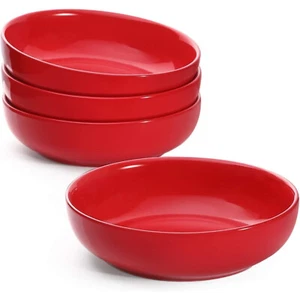 Salad Pasta Bowl Red Dinnerware Kitchen Deep Food Dessert Pasta Stoneware Dish - Picture 1 of 7