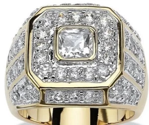 Men’s Size 10 Ring , Gold Color, With Rhinestones - Picture 1 of 4