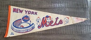 Vintage Original NEW YORK Mets Mr. & Lady Mets Shea Stadium Baseball MLB Pennant - Picture 1 of 9
