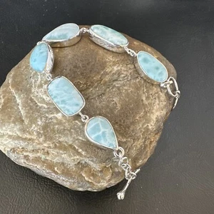 Gorgeous Blue Larimar Southwestern Sterling Silver Link Bracelet 8" 16075 - Picture 1 of 13