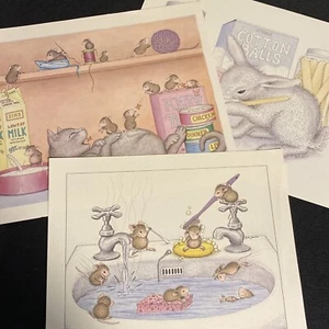 Lot House Mouse Three Prints ready to frame cat rabbit bathroom kitchen doctor - Picture 1 of 4