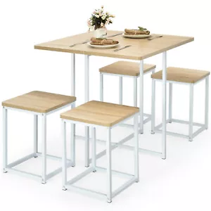 5 Piece Dining Table And Chairs Set Metal Legs Compact Space Bar Pub Kitchen - Picture 1 of 8