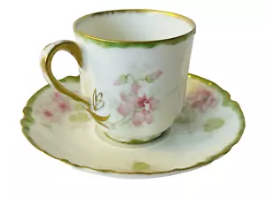 Haviland Limoges G A Reynolds Tasse & Untertasse Set Blume Grün Frankreich - Bild 1 von 12