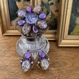 Vintage Florenza Dragons Breath Pin/Pendant and Earrings - Picture 1 of 11