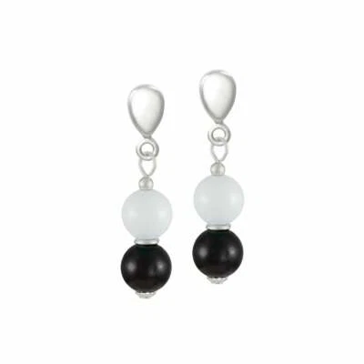 Finale White/Black Mountain Jade Silver Tone Drop Clip On Earrings - Image 1 of 2