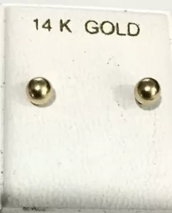 Brandneu 14kt Gelbgold 4mm Kugel Ohrstecker mit Sicherheits-Schraubverschluss Ohrringe - Bild 1 von 3