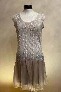 Chiffon Cocktailkleid Sommerkleid Partykleid Linea Tesini natur beige +Überjacke - Bild 1 von 9