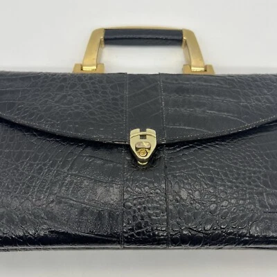 Vintage Amelia Berko Genuine Leather Alligator Embossed Black Briefcase Purse - Image 1 of 4