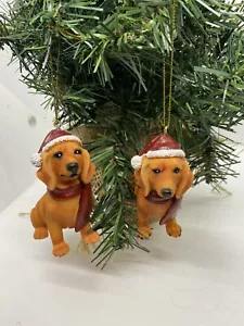 2 x Dachshund Sausage Dog Puppy Christmas Xmas Tree Decoration Statue Home Decor - Picture 1 of 6