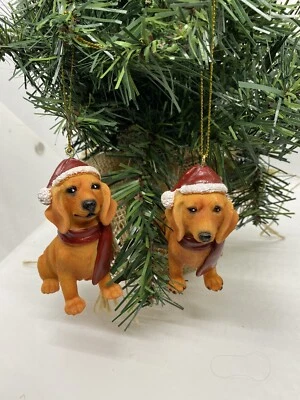 2 x Dachshund Sausage Dog Puppy Christmas Xmas Tree Decoration Statue Home Decor - image 1 of 4