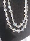 Vintage Two Strand Aurora Borealis Ab Faceted Cut Crystal Estate Necklace Shiny